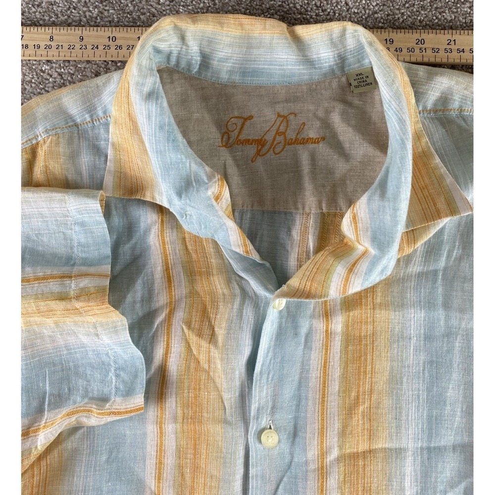 Tommy Bahama Vibrant Colorful Striped Button Up Shirt 100% Linen Mens XXL Preppy